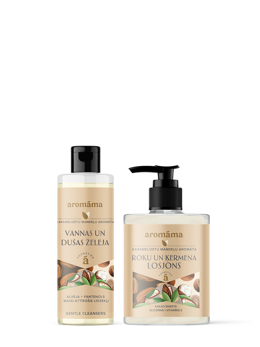 Karamelizētu mandeļu dušas želejas un losjona duets