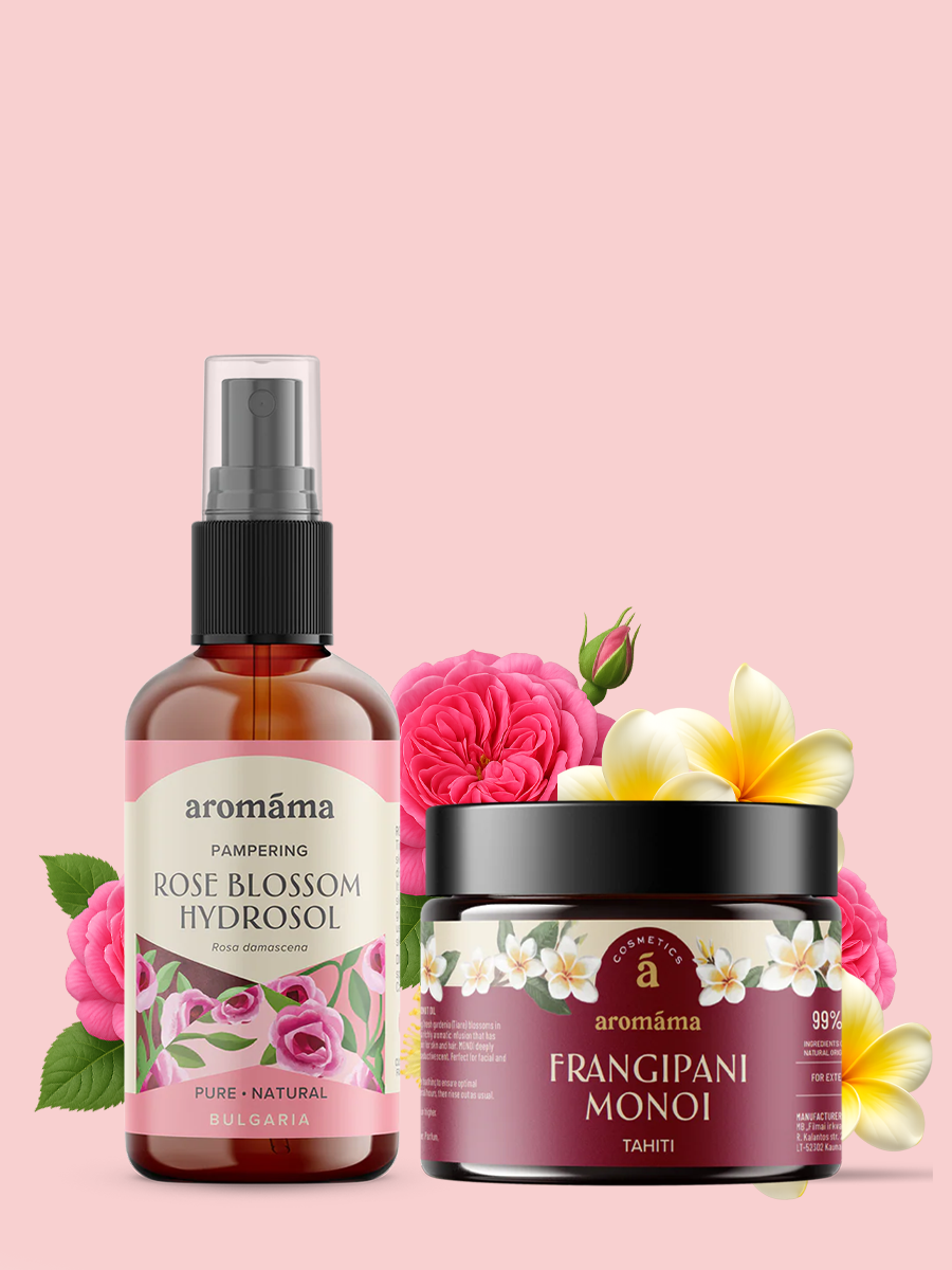 Taiti Frangipani MONOI + Rožu ziedu hidrolāts (DĀVANA)