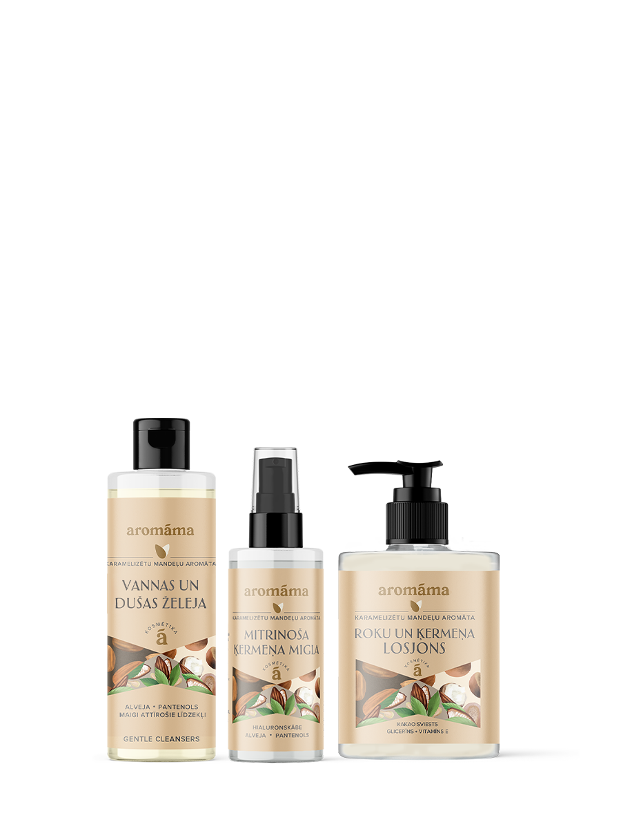 Karamelizētu mandeļu līnijas attīrošais un mitrinošais trio
