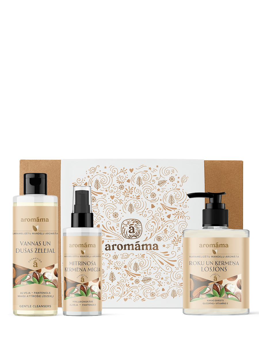Karamelizētu mandeļu līnijas attīrošais un mitrinošais trio