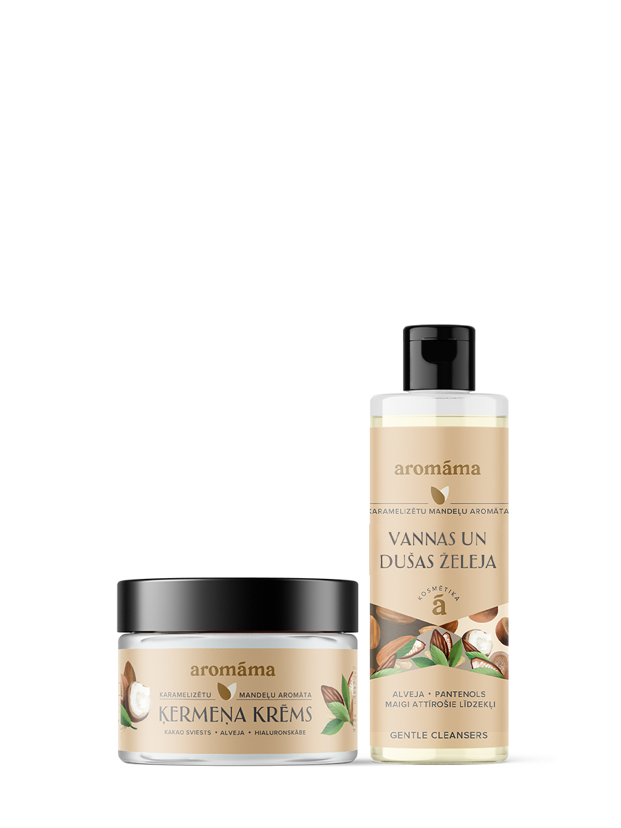 Karamelizētu mandeļu dušas želejas un ķermeņa krēma duets